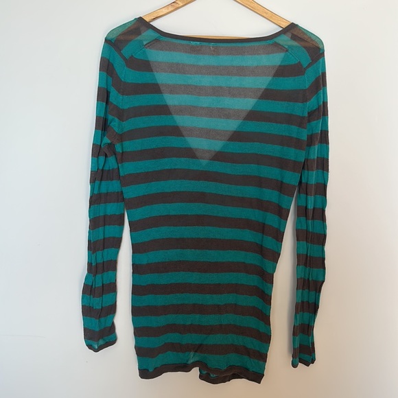 Moth teal and grey striped loose knit cardigan from Anthropologie - Picture 4 of 5